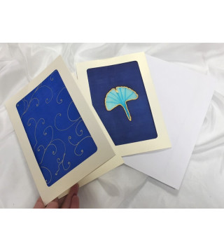 Kék gingkó levél mintás selyem képeslap